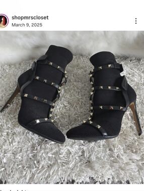 Valentino Garavani Black Rockstud Strappy Stiletto Booties